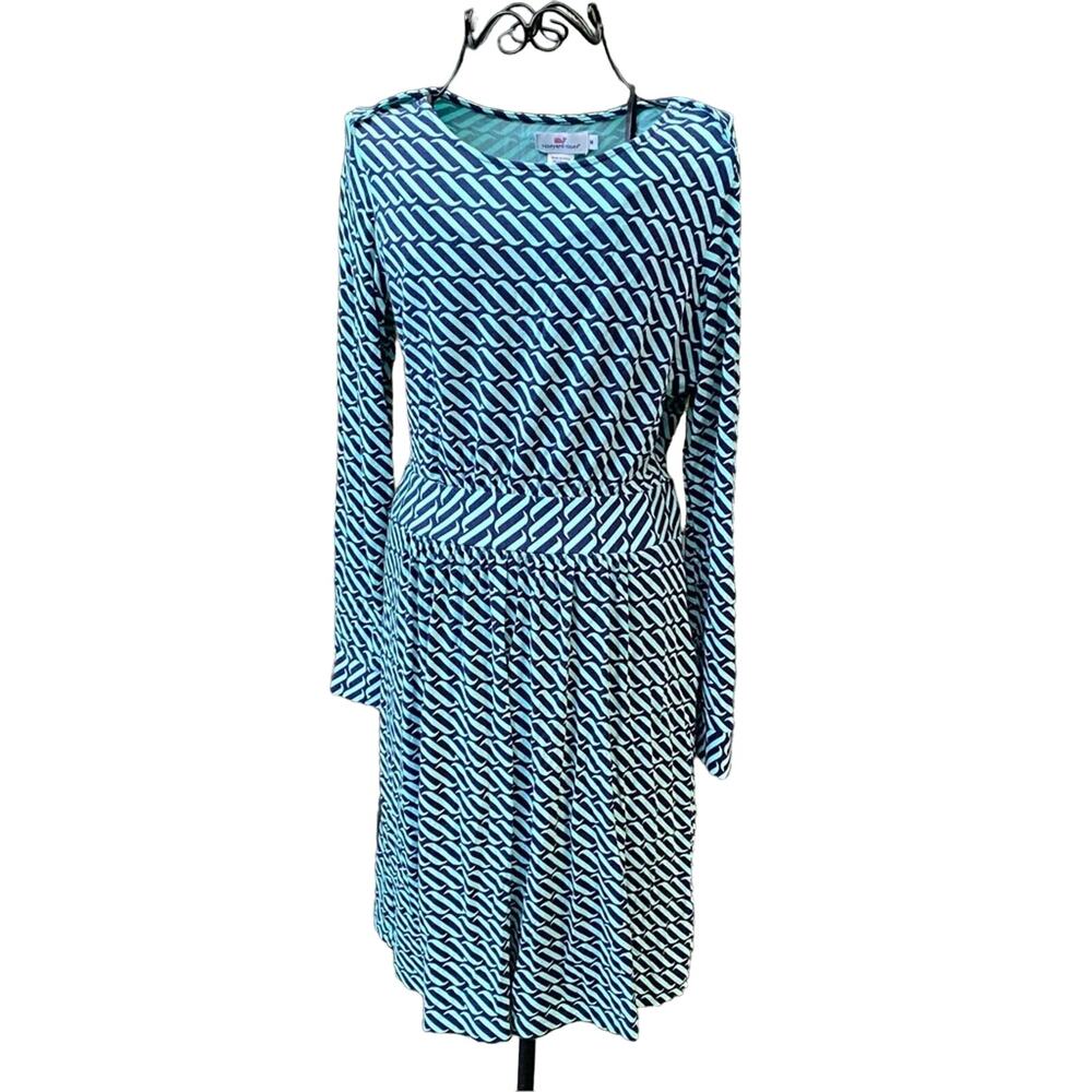 VINEYARD VINES Dress Size Medium Aqua and Navy Abstract Print Jersey Knit